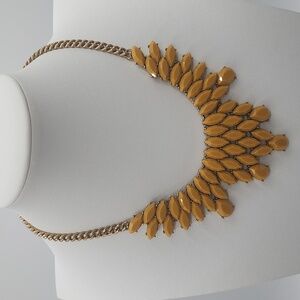 J.Crew Statement Necklace Lucite Yellow Mustard gold Tone Adjustable 18 in Long